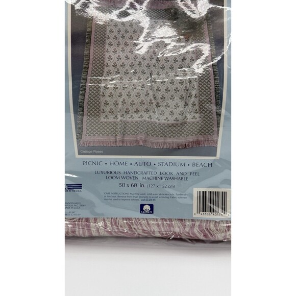 Vtg Cannon Cotton Throw Blanket Cottage Roses NOS Woven Beige Grandma USA - Picture 8 of 14